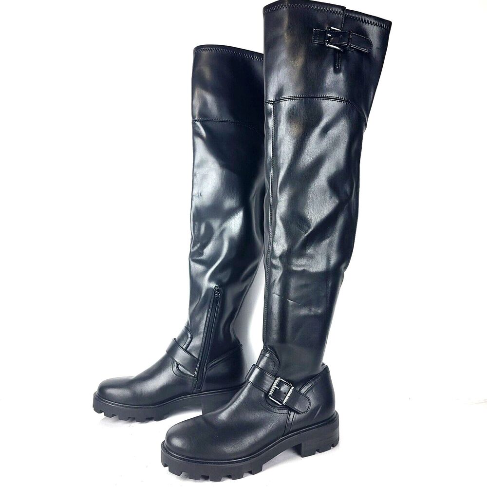 Nine West Over The Knee Buckle Faux Leather Women's Boots Black Size 8